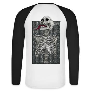 Skelett Motor Herz - Unisex Baseballshirt langarm - Weiß/Schwarz - Hinten - Nik (191cm)