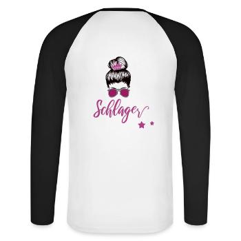 Schlagerprinzessin Schlagerfan Schlager Geschenk - Unisex Baseballshirt langarm - Weiß/Schwarz - Hinten - Nik (191cm)