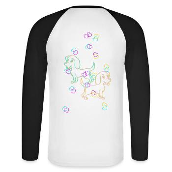 Dogs Colorful Retro Colorful Kids Baby Pets - Unisex Long Sleeve Baseball T-Shirt - white/black - Back - Nik (191cm)