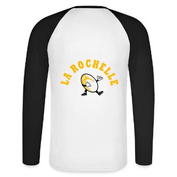 Rugby La Rochelle sport rugby supporter rochellais - T-shirt baseball manches longues Homme - blanc/noir - Dos - Nik (191cm)