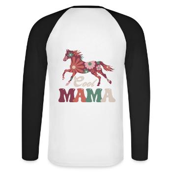 Coole Mama Reiten Muttertag - Unisex Baseballshirt langarm - Weiß/Schwarz - Hinten - Nik (191cm)