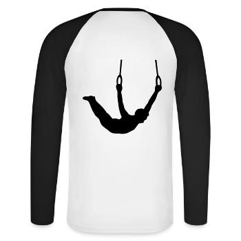 Dynamischer Ringsport - kraftvoll und elegant - Unisex Baseballshirt langarm - Weiß/Schwarz - Hinten - Nik (191cm)