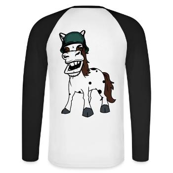 Drôle Cheval Gaulois Armée Cheval Casque De Sécurité Soldat - T-shirt baseball manches longues Homme - blanc/noir - Dos - Nik (191cm)
