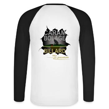 Carambolage, Billiards, Pool Billiards, Snooker, 9ball - Unisex Long Sleeve Baseball T-Shirt - white/black - Back - Nik (191cm)
