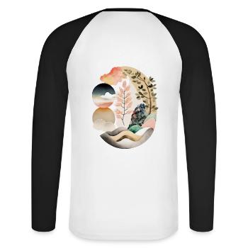 Japandi egg, rundes Design im japandi Style - Unisex Baseballshirt langarm - Weiß/Schwarz - Hinten - Nik (191cm)
