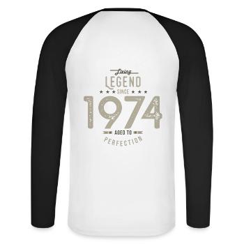 Legende seit 1974 Geburtstagsgeschenk 48 Jahre - Unisex Baseballshirt langarm - Weiß/Schwarz - Hinten - Nik (191cm)