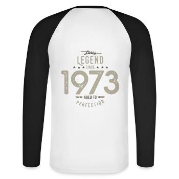 legend since 1973 birthday gift 50 years - Unisex Long Sleeve Baseball T-Shirt - white/black - Back - Nik (191cm)