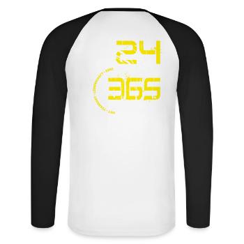 Feuerwehr - 24 Tage 365 Stunden - Unisex Baseballshirt langarm - Weiß/Schwarz - Hinten - Nik (191cm)