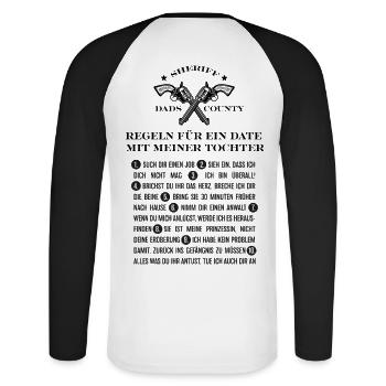 Regeln für ein Date mit meiner Tochter - Unisex Baseballshirt langarm - Weiß/Schwarz - Hinten - Nik (191cm)