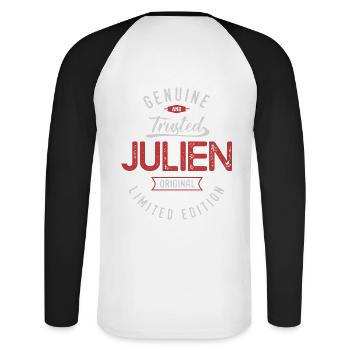 JULIEN Tshirt personnalisé prénom cadeau julien - T-shirt baseball manches longues Homme - blanc/noir - Dos - Nik (191cm)