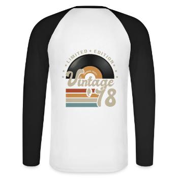 vintage Vinyl 1978 cadeau anniversaire 43 ans - T-shirt baseball manches longues Homme - blanc/noir - Dos - Nik (191cm)