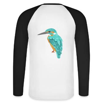 Eisvogel - Unisex Baseballshirt langarm - Weiß/Schwarz - Hinten - Nik (191cm)