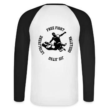 Free Fight MMA - Unisex Baseballshirt langarm - Weiß/Schwarz - Hinten - Nik (191cm)