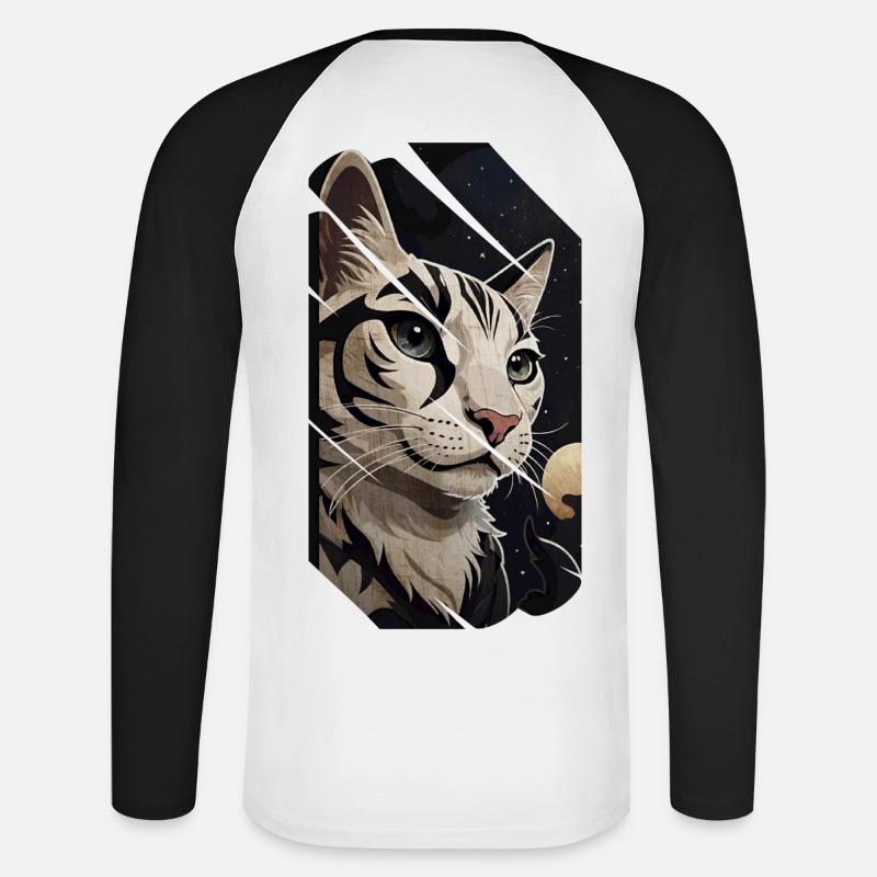 Amuri-Katze - Unisex Baseballshirt langarm - Weiß/Schwarz