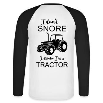 Traktor Trecker Landwirt Bauer Geschenk lustig - Unisex Baseballshirt langarm - Weiß/Schwarz - Hinten - Nik (191cm)