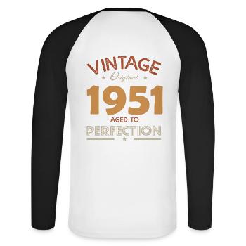 vintage 1951 gift humor anniversary 71 years - Unisex Long Sleeve Baseball T-Shirt - white/black - Back - Nik (191cm)