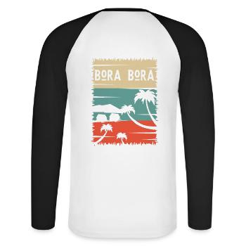 Bora Holiday Sea Sun Palms Island Travel Gift - Unisex Long Sleeve Baseball T-Shirt - white/black - Back - Nik (191cm)