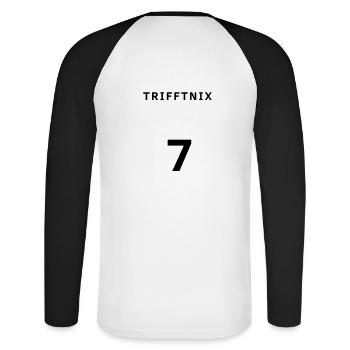 Hobbykicker Trifftnix Trikot 7 - Unisex Baseballshirt langarm - Weiß/Schwarz - Hinten - Nik (191cm)