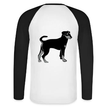 pinscher hund - Unisex Baseballshirt langarm - Weiß/Schwarz - Hinten - Nik (191cm)