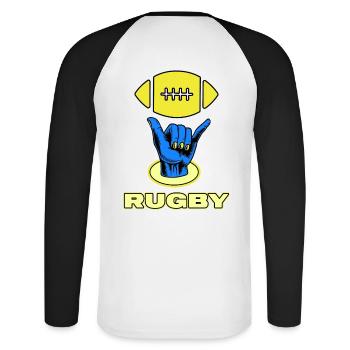 rugby rugbyspieler rugbyverein - Unisex Baseballshirt langarm - Weiß/Schwarz - Hinten - Nik (191cm)
