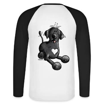 Labbi Love - Labrador Retriever - Unisex Baseballshirt langarm - Weiß/Schwarz - Hinten - Nik (191cm)