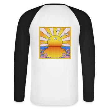 California Orange Sunshine LSD Löschblatt - Unisex Baseballshirt langarm - Weiß/Schwarz - Hinten - Nik (191cm)