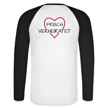 Frisch verheiratet Herz Hochzeit Hochzeitsreise - Unisex Baseballshirt langarm - Weiß/Schwarz - Hinten - Nik (191cm)