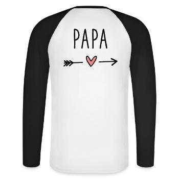 Papa Herz Pfeil Liebe Vatertag Geschenk - Unisex Baseballshirt langarm - Weiß/Schwarz - Hinten - Nik (191cm)