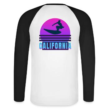 California, California, surfing - Unisex Long Sleeve Baseball T-Shirt - white/black - Back - Nik (191cm)