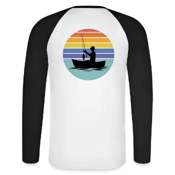 pêche, pêcheur, canne à pêche - T-shirt baseball manches longues Homme - blanc/noir - Dos - Nik (191cm)