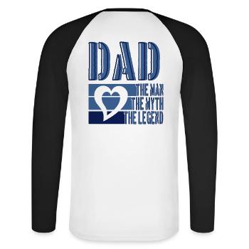 PAPA THE MAN THE MYTH THE LEGEND BLUE HEART - Unisex Long Sleeve Baseball T-Shirt - white/black - Back - Nik (191cm)