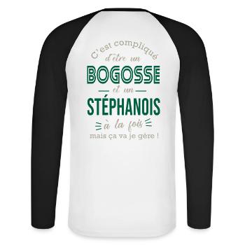 Stéphanois cadeau homme Saint étienne St étienne - T-shirt baseball manches longues Homme - blanc/noir - Dos - Nik (191cm)