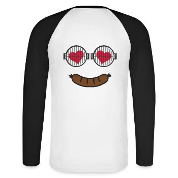 Grilling Grillmaster Grilling BBQ Sausage Charcoal - Unisex Long Sleeve Baseball T-Shirt - white/black - Back - Nik (191cm)
