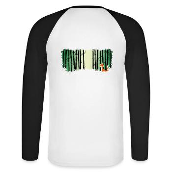 Wald shinrin yoku Waldmeditation "fuchs Waldbaden" - Unisex Baseballshirt langarm - Weiß/Schwarz - Hinten - Nik (191cm)