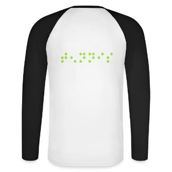 Tennis Tennis Ball "Tennis Code Braille" - Unisex Long Sleeve Baseball T-Shirt - white/black - Back - Nik (191cm)