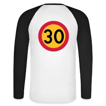 30 km / h Verkehrszeichen Vektor-Design - Unisex Baseballshirt langarm - Weiß/Schwarz - Hinten - Nik (191cm)