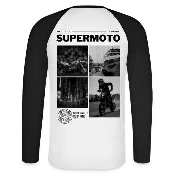 Supermoto Clothing Gift Motorcycle Back Print - Unisex Long Sleeve Baseball T-Shirt - white/black - Back - Nik (191cm)