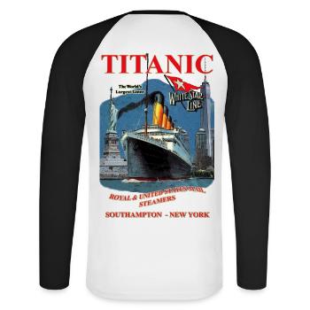 TITANIC Kreation Louis RUNEMBERG © Adagp - Unisex Baseballshirt langarm - Weiß/Schwarz - Hinten - Nik (191cm)
