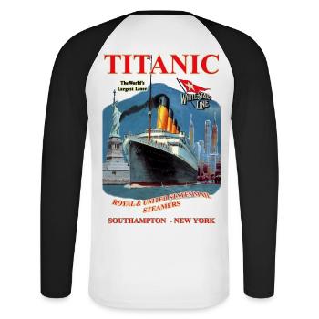 TITANIC SPIRIT creation Louis RUNEMBERG © Adagp - Unisex Long Sleeve Baseball T-Shirt - white/black - Back - Nik (191cm)