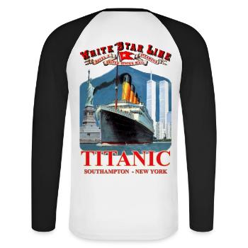 TITANIC SPIRIT Kreation Louis RUNEMBERG © Adagp - Unisex Baseballshirt langarm - Weiß/Schwarz - Hinten - Nik (191cm)