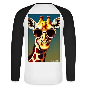 Giraffe Sonnenbrille Tierwelt Tiere Zoo Safari - Unisex Baseballshirt langarm - Weiß/Schwarz - Hinten - Nik (191cm)