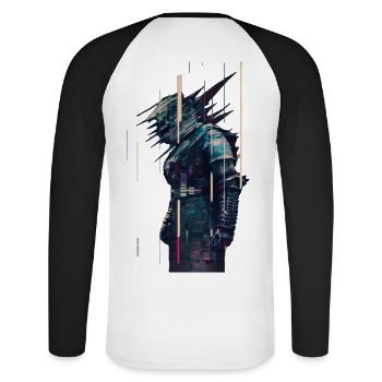 Full Body Samurai - Unisex Long Sleeve Baseball T-Shirt - white/black - Back - Nik (191cm)