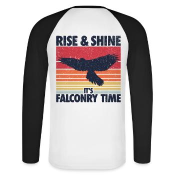 Rise And Shine It's Falconry Time - Unisex Long Sleeve Baseball T-Shirt - white/black - Back - Nik (191cm)