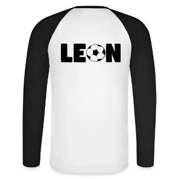 Cadeau de prénom garçon Leon - T-shirt baseball manches longues Homme - blanc/noir - Dos - Nik (191cm)