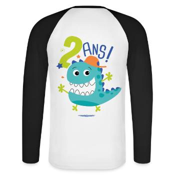 j'ai 2 ans Cadeau anniversaire 2 ans dinosaure - T-shirt baseball manches longues Homme - blanc/noir - Dos - Nik (191cm)