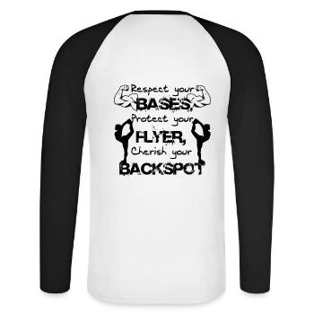 Respect your Base . . . - Unisex Baseballshirt langarm - Weiß/Schwarz - Hinten - Nik (191cm)