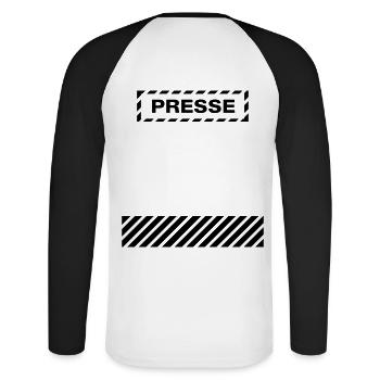 Presse Rückenschild - Unisex Baseballshirt langarm - Weiß/Schwarz - Hinten - Nik (191cm)