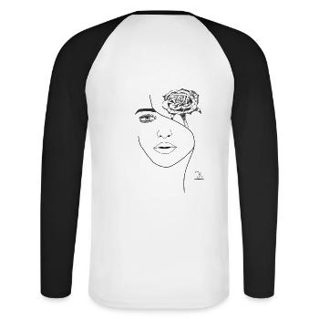 Blühendes Gesicht - Unisex Baseballshirt langarm - Weiß/Schwarz - Hinten - Nik (191cm)