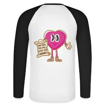 Mascotte vintage amour et tolérance - T-shirt baseball manches longues Homme - blanc/noir - Dos - Nik (191cm)