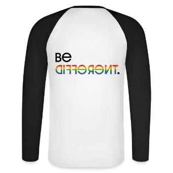 Be different print back LGBT lgbtqi queer - Unisex Long Sleeve Baseball T-Shirt - white/black - Back - Nik (191cm)